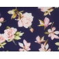 Tecido de Seda assinado - Rosas e magnólias - azul escuro