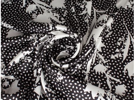 Jedwab sygnowany czarno-białe kwiaty w stylu Diora