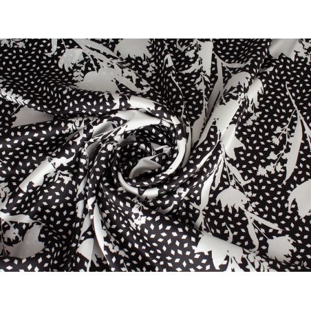 Jedwab sygnowany czarno-białe kwiaty w stylu Diora