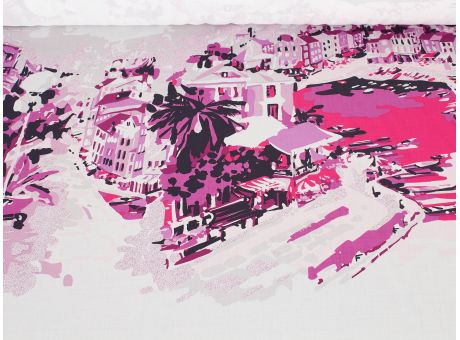 Bawełna Portofino miasto niebieski i różowy