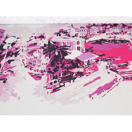 Tkanina Baumwolle Portofino Stadt rosa