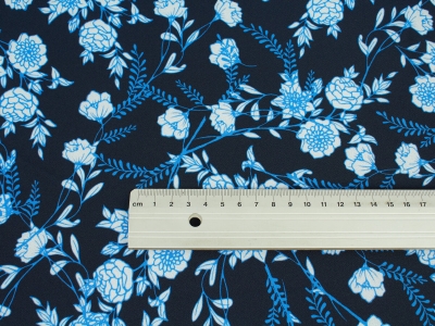 Tkanina Music for a dress - flowers on navy