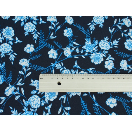 Tkanina Musik auf dem Kleid - Blumen auf Marineblau!