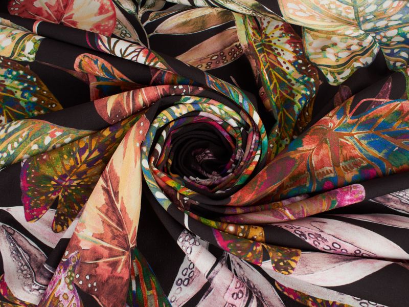 Țesătura Charlie pentru rochie - frunze colorate!