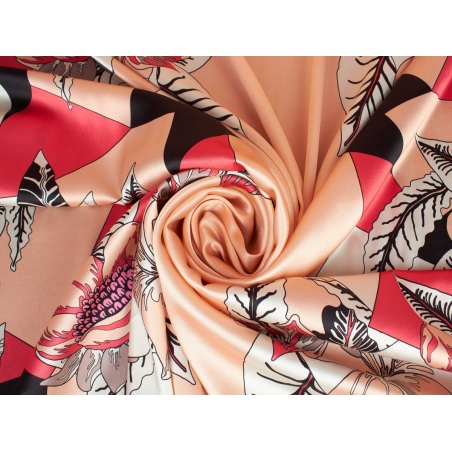 Jedwab sygnowany kwiaty i łosoś