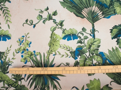 Ύφασμα Σατέν με υπογραφή λεμούριου σε κλαδί