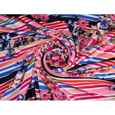 Dzianina Jasmine dwa kolory paski i kwiaty!