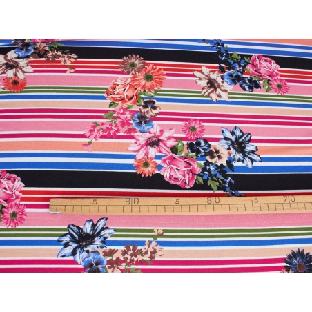 Tissu Jasmine deux couleurs rayures et fleurs !