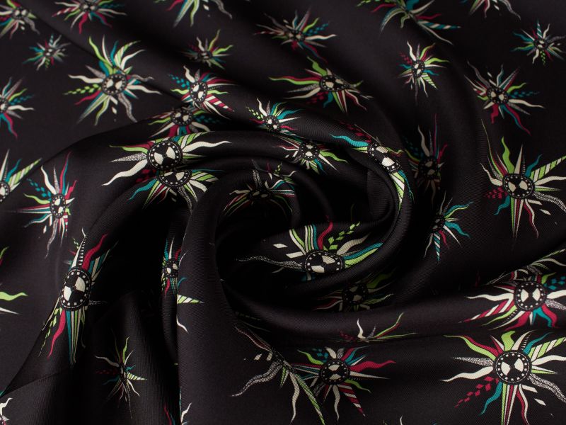 Тъкан Животински Ш silk - Роза на ветровете - черен