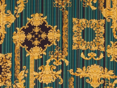 Silke Stof Signeret - striber og ornamenter i Versace stil