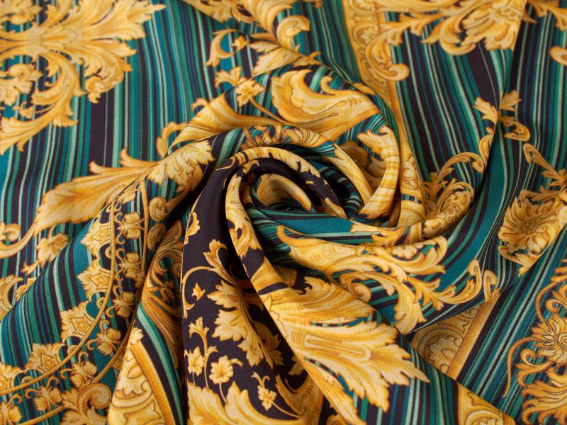 Tessuto di seta firmato - righe e ornamenti in stile Versace