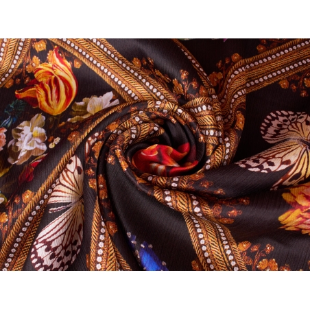 Jedwab sygnowany kreszowanay - motyle i kwiaty