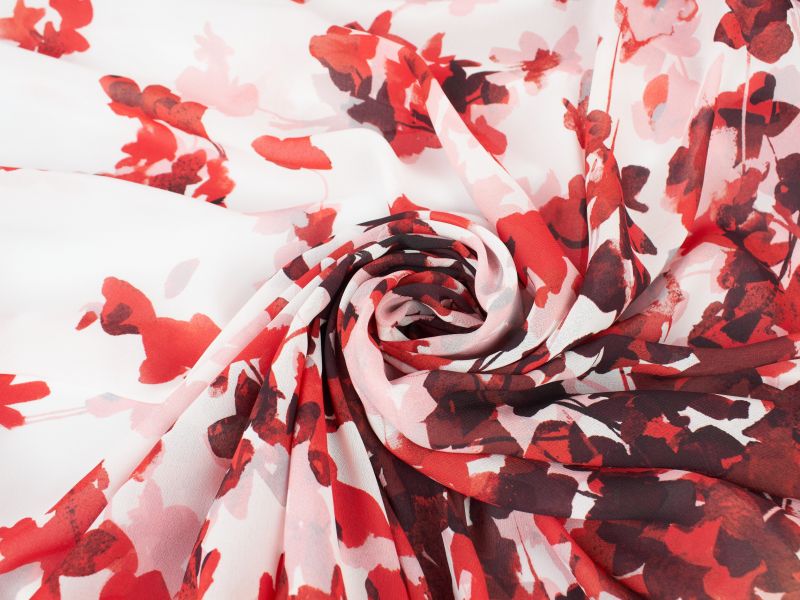 Poliester materiał - petites fleurs rouges