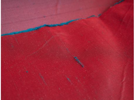 Jedwab Szantung - niebiesko-czerwona tafta