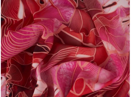 Jedwab sygnowany - elastyczny szyfon - koralowe kwiaty