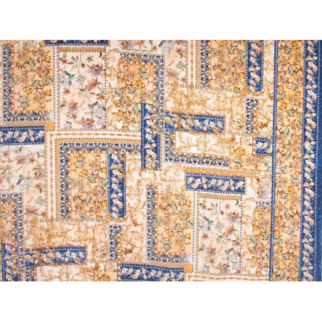 Tessuto di Seta Firmato - Oro con Blu Navy