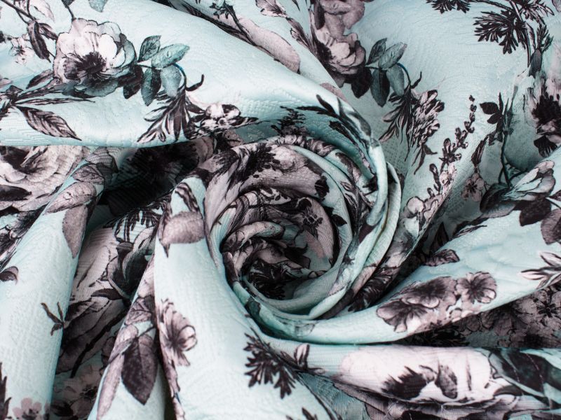 Tecido Jacquard Sorella rosas no azul
