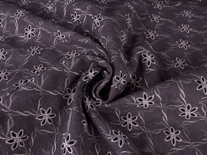 Stof Uld Sorella - Jacquard med broderede blomster