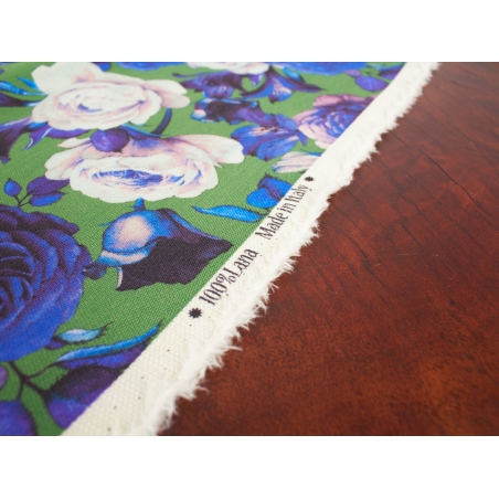 Ύφασμα Μαλλί Sorella - Μπλε τριαντάφυλλα σε πράσινο