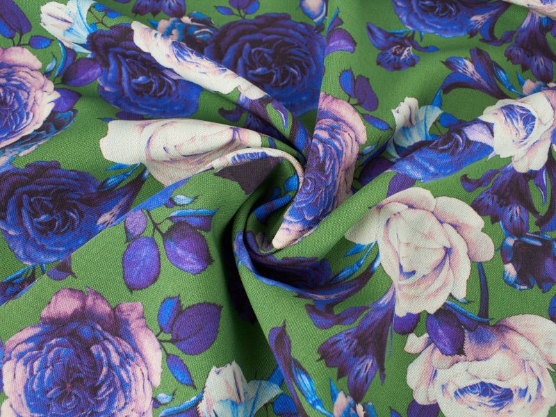 Sorella Wol - Blauwe rozen op groen