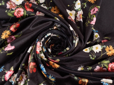 Velsoft - Welur - kwiaty na czerni