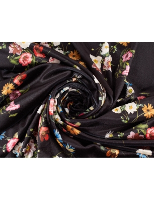 Velsoft - Welur - kwiaty na czerni