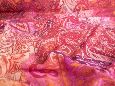 Jerseu Crepe - Paisley - Portocalie & roz