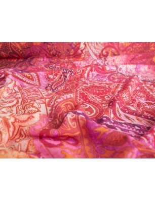 Jersey Krepe - Paisley - Pomarańcz & róż