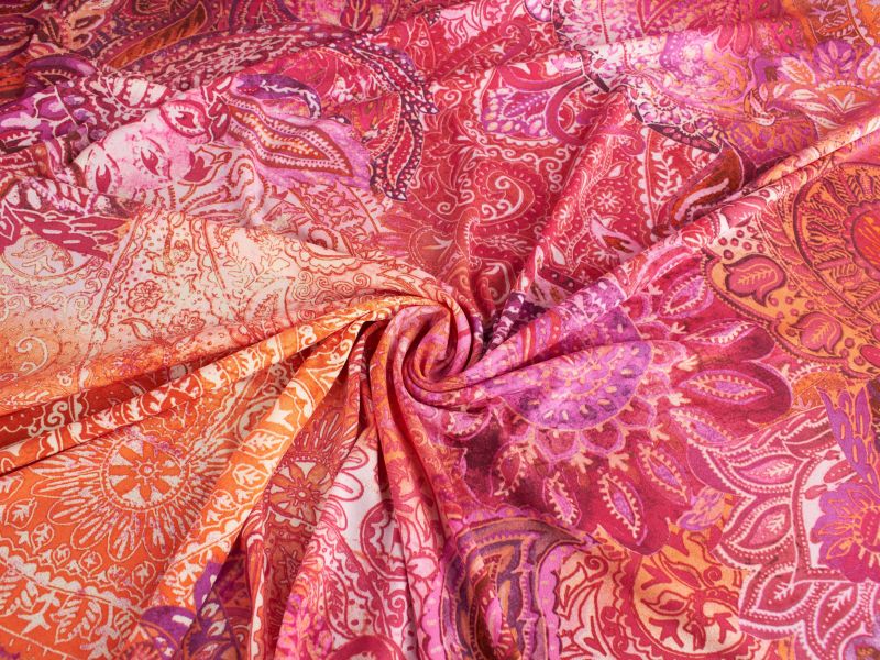 Jersey Crepé - Paisley - Naranja & rosa