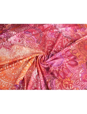 Jersey Krepe - Paisley - Pomarańcz & róż