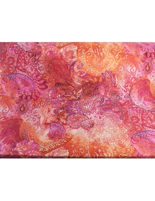Jersey Krepe - Paisley - Pomarańcz & róż