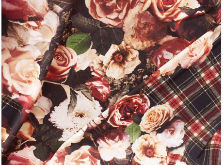 Dzianina Mossley - Róże i Krata - 3 kolory