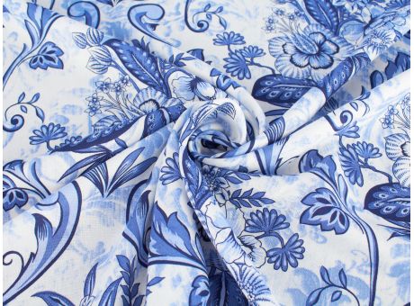 Wiskoza Giavanetta - Błękitne ornamenty i kwiaty