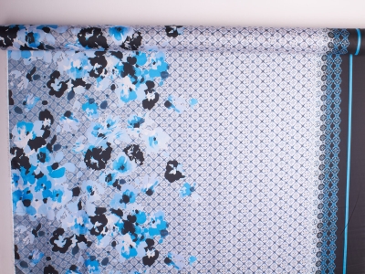 Тъкан Voiron Сатен Сини Цветя и плочки