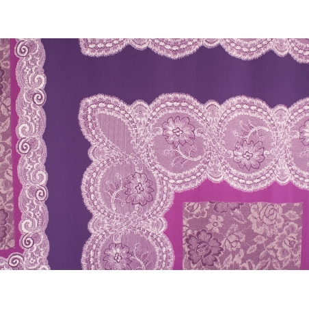 Tecido Satin Charmeuse - Roxo e rendas