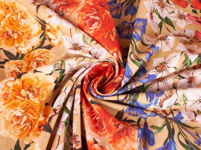 Stof Bomuld   - Blomster - Rapport