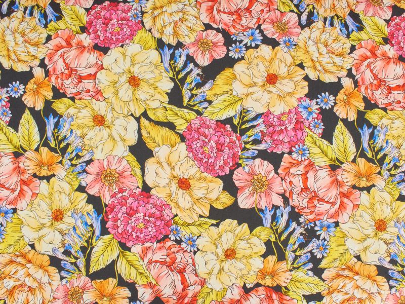 Tecido Viscose Lido - Flores de Verão - Duas Cores!