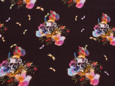 Will knitted fabric - Skulls and flowers - 2 colors