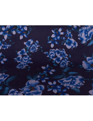 Veludo Vel Preto - Flores Azuis