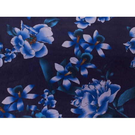 Terciopelo Vel Black - Flores azules