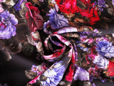Poliester materiał - Jardin de fleurs 3 couleurs