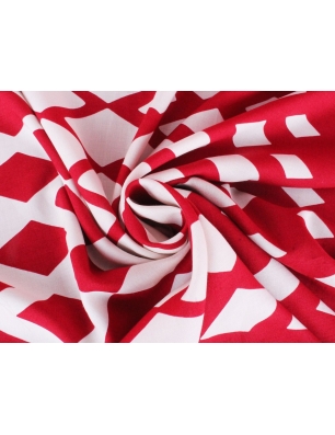 Viscose Sandy - Losangos branco e vermelho
