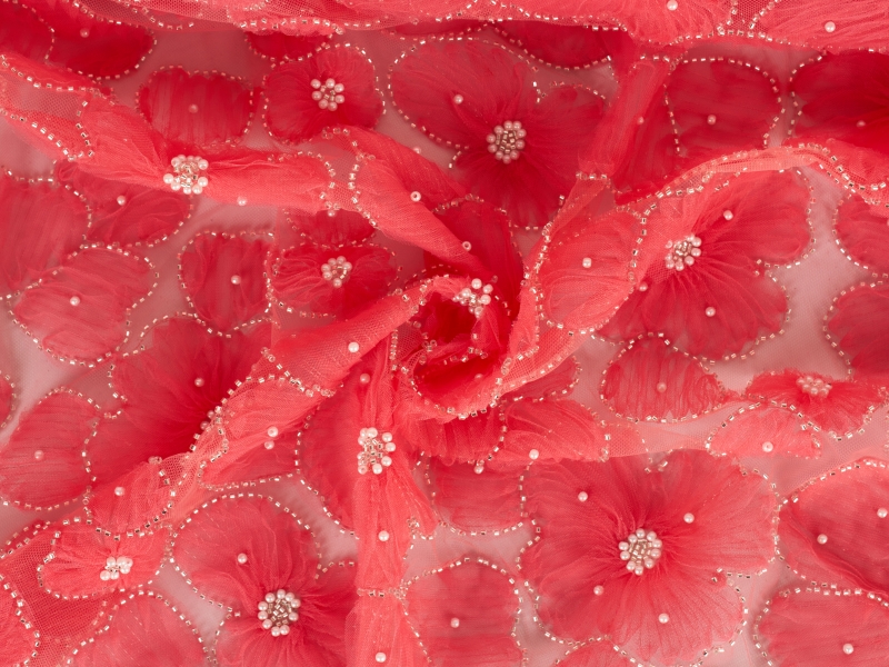 Lace Paris - Embroidered Tulle - Flowers - Choice of colours