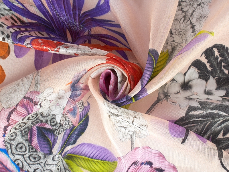 Gesigneerde zijde - glanzende draad - 3 kleuren - in Cavalli-stijl