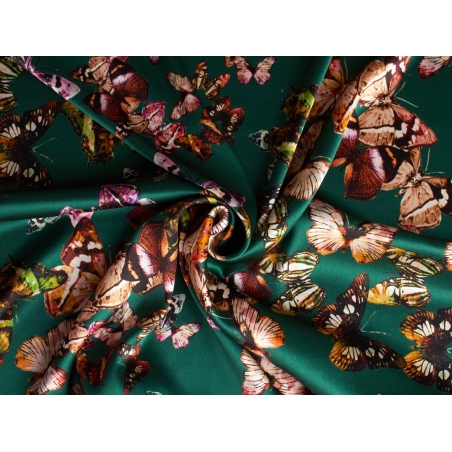 Soie signée - Émeraude et papillons
