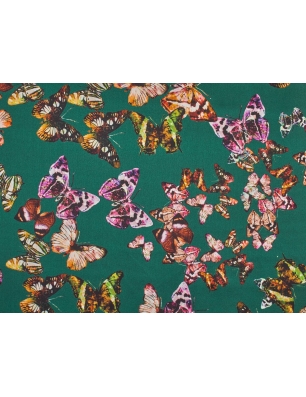 Silk fabric - Emerald and butterflies