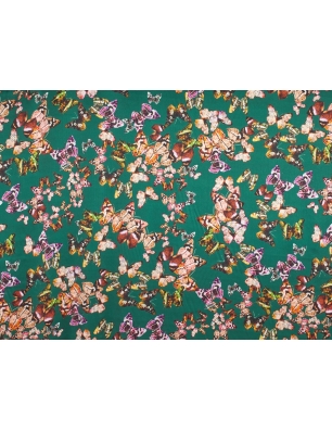Silk fabric - Emerald and butterflies