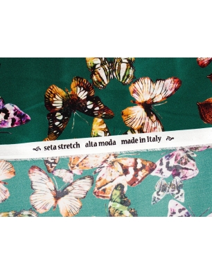 Silk fabric - Emerald and butterflies