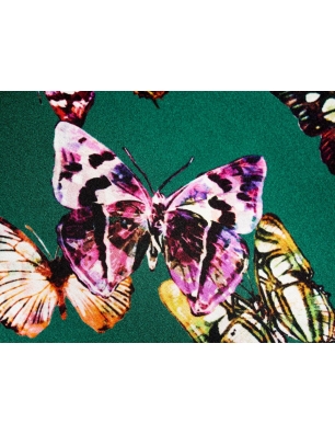 Silk fabric - Emerald and butterflies