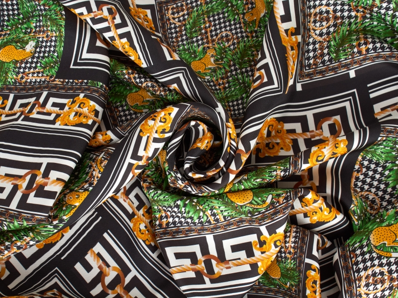 Tessuto di seta firmato - Giaguari sui rami - in stile Versace